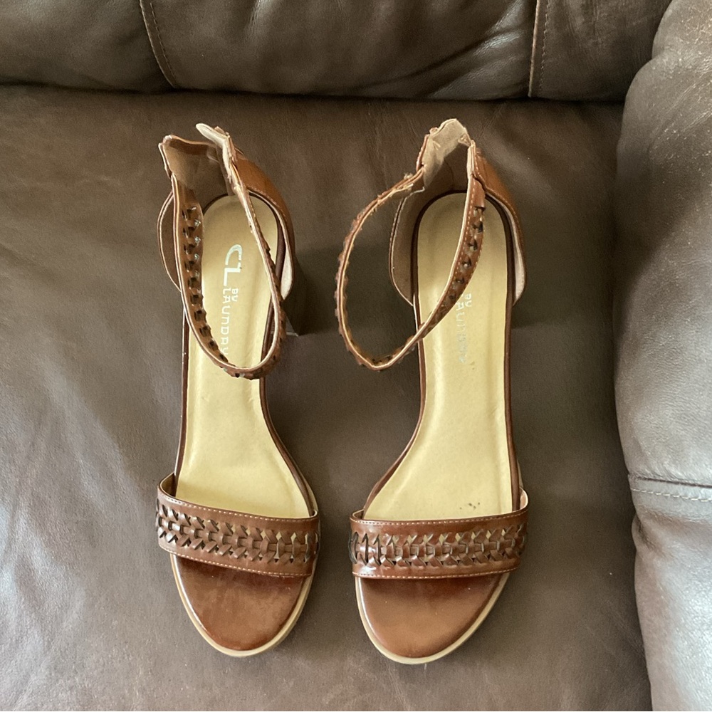 CL by Laundry Tan Woven Strap Sandals